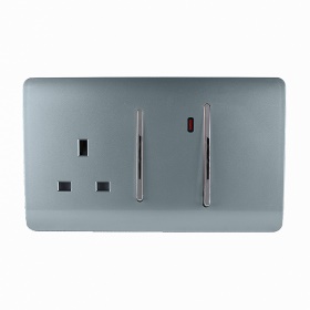 ART-WHS213CG  45A Double Pole Switch With Socket & Neon Cool Grey